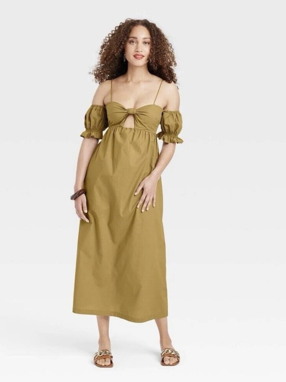 a new day Olive One-Shoulder Midi Dress with Tie Front
